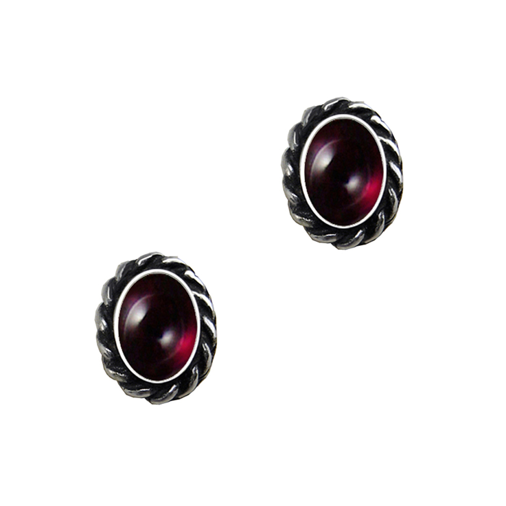 Sterling Silver Garnet Post Stud Earrings